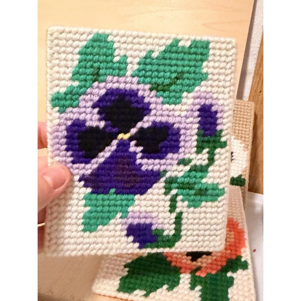 Flower Vintage Coasters (4) Needle Point 4.5x5in